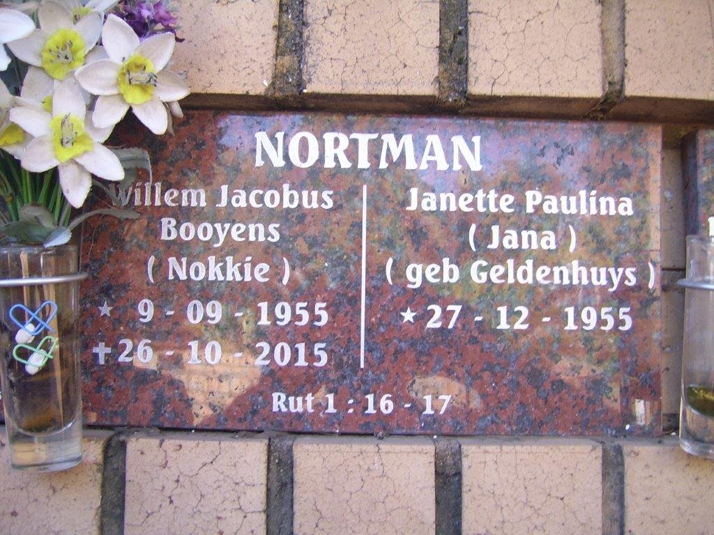 NORTMAN Willem Jacobus Booyens 1955-2015 &amp; Janette Paulina GELDENHUYS 1955-