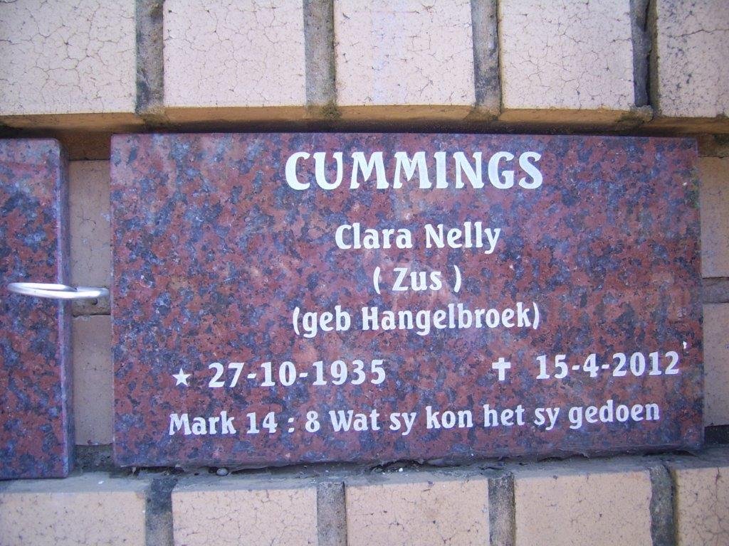 CUMMINGS Clara Nelly nee HANGELBROEK 1935-2012