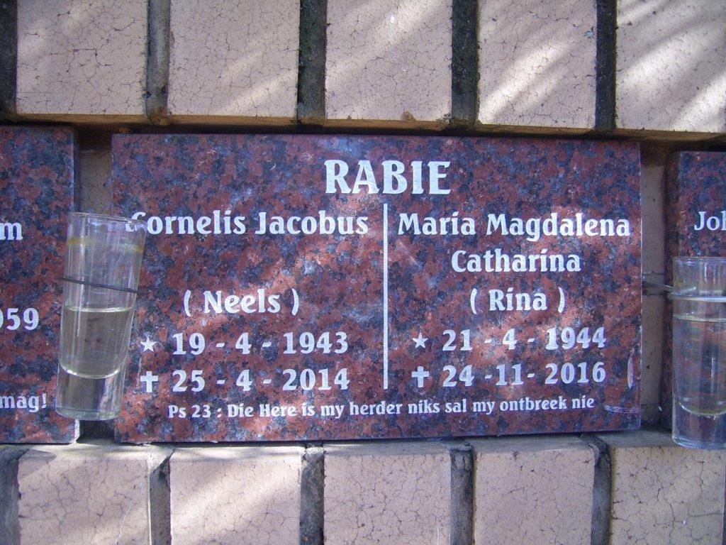 RABIE Cornelis Jacobus 1943-2014 &amp; Maria Magdalena Catharina 1944-2016