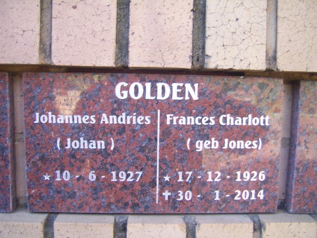 GOLDEN Johannes Andries 1927- &amp; Frances Charlott JONES 1926-2014