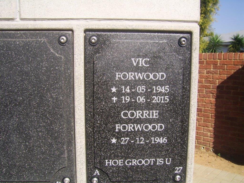 FORWOOD Vic 1945-2015 &amp; Corrie 1946-