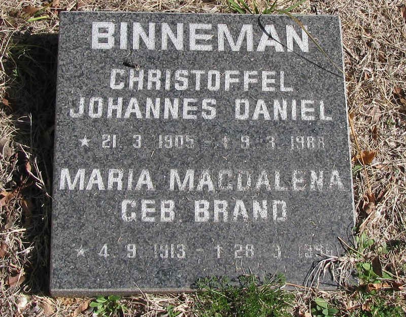 BINNEMAN Christoffel Johannes Daniel 1905-1988 &amp; Maria Magdalena BRAND 1913-1996
