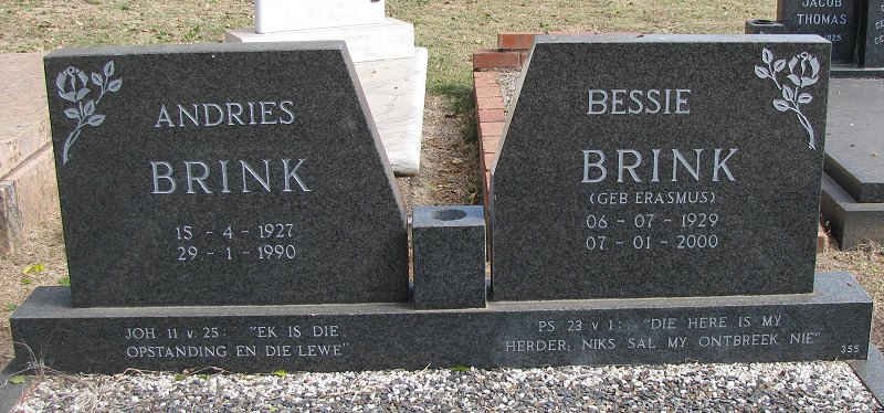 BRINK Andries 1927-1990 &amp; Bessie ERASMUS 1929-2000