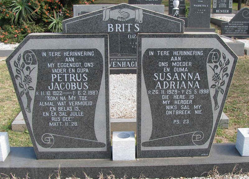 BRITS Petrus Jacobus 1922-1987 &amp; Susanna Adriana 1929-1998