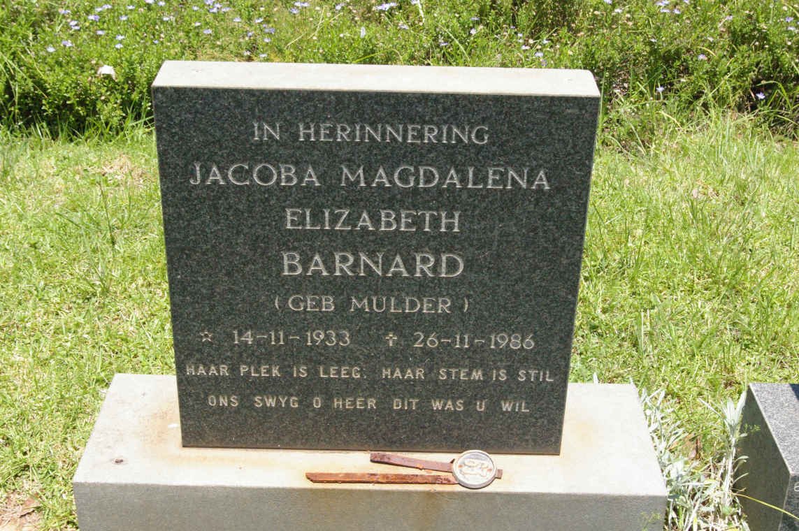 BARNARD Jacoba Magdalena Elizabeth nee MULDER 1933-1986