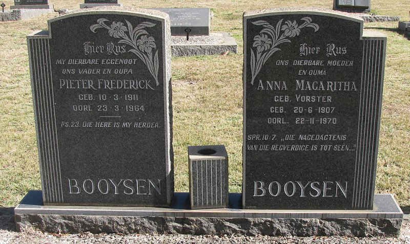 BOOYSEN Pieter Frederick 1911-1964 &amp; Anna Magaritha VORSTER 1907-1970