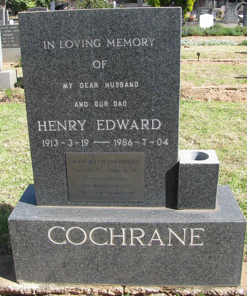 COCHRANE Henry Edward 1913-1986 &amp; Jean Mavis 1917-2004