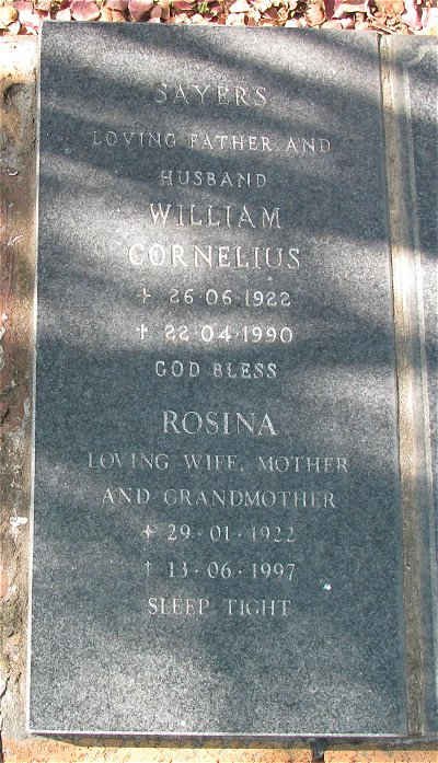 SAYERS William Cornelius 1922-1990 &amp; Rosina 1922-1997