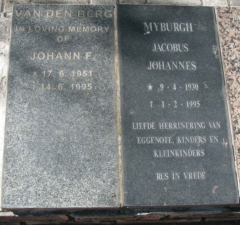 BERG Johann F., van den 1951-1995 :: MYBURGH Jacobus Johannes 1930-1995