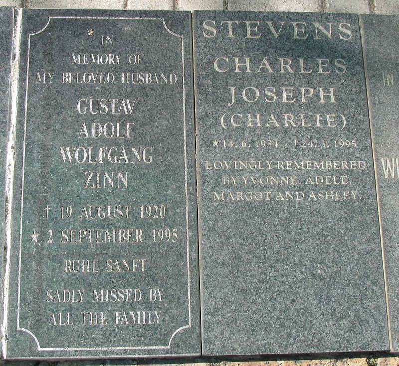 ZINN Gustav Adolf Wolfgang 1920-1995 :: STEVENS Charles Joseph 1934-1995
