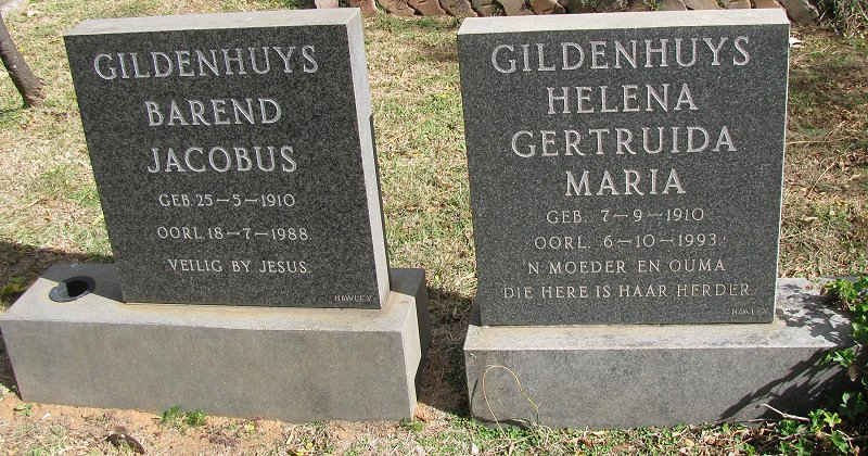 GILDENHUYS Barend Jacobus 1910-1988 &amp; Helena Gertruida Maria 1910-1993