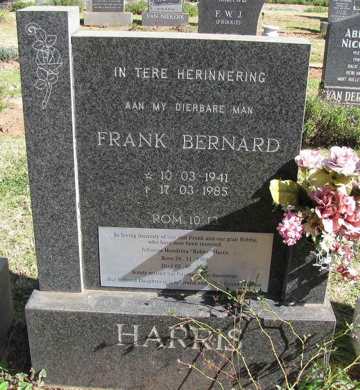 HARRIS Frank Bernard 1941-1985 &amp; Johanna Hendrina 1909-2005
