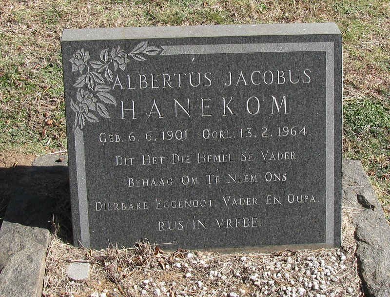 HANEKOM Albertus Jacobus 1901-1964