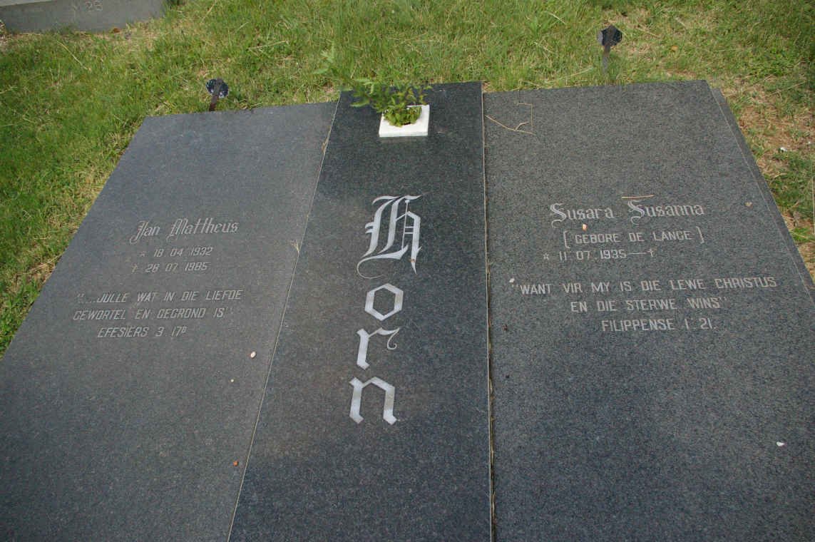HORN Jan Matheus 1932-1985 &amp; Susara Susanna DE LANGE 1935-
