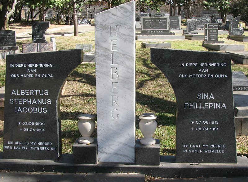 HELBERG Albertus Stephanus Jacobus 1909-1991 &amp; Sina Phillepina 1913-1991
