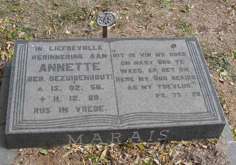 MARAIS Annette nee BEZUIDENHOUT 1956-1989