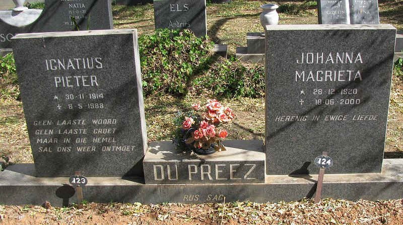 PREEZ Ignatius Pieter, du 1914-1988 &amp; Johanna Magrieta 1920-2000