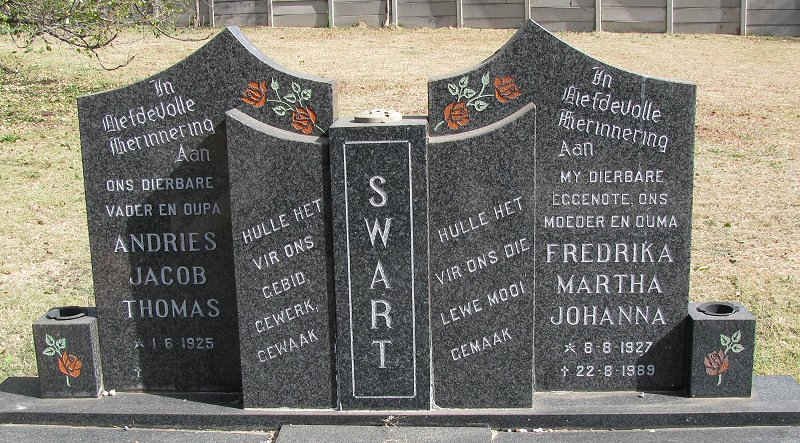 SWART Andries Jacob Thomas 1925- &amp; Fredrika Martha Johanna 1927-1989