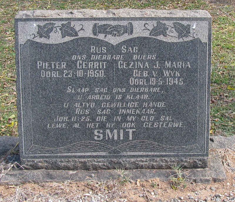 SMIT Pieter Gerrit -1950 &amp; Gezina J. Maria VAN WYK -1945