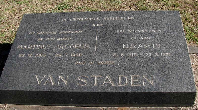 STADEN Martinus Jacobus, van 1905-1989 &amp; Elizabeth 1910-1993