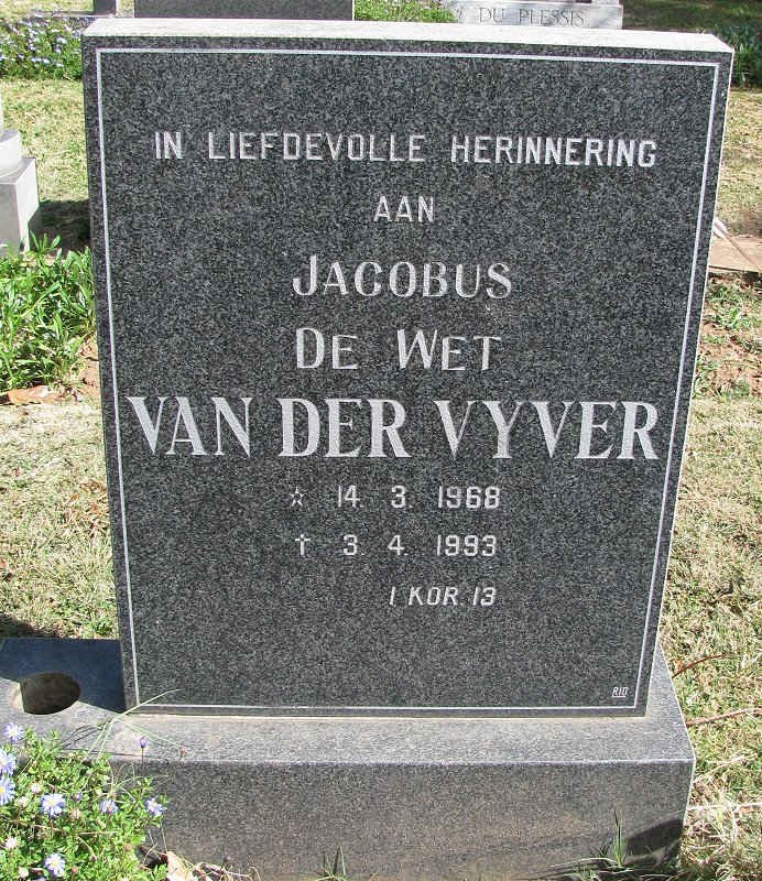 VYVER Jacobus de Wet, van der 1968-1993