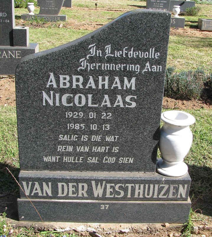 WESTHUIZEN Abraham Nicolaas, van der 1924-1985