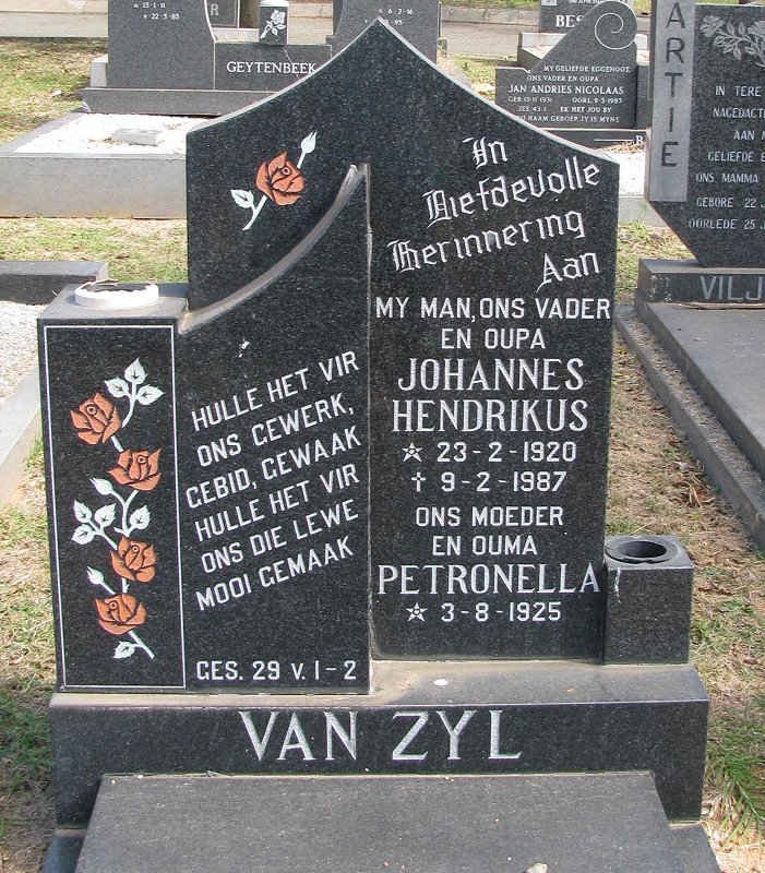 ZYL Johannes Hendrikus, van 1920-1987 &amp; Petronella 1925-