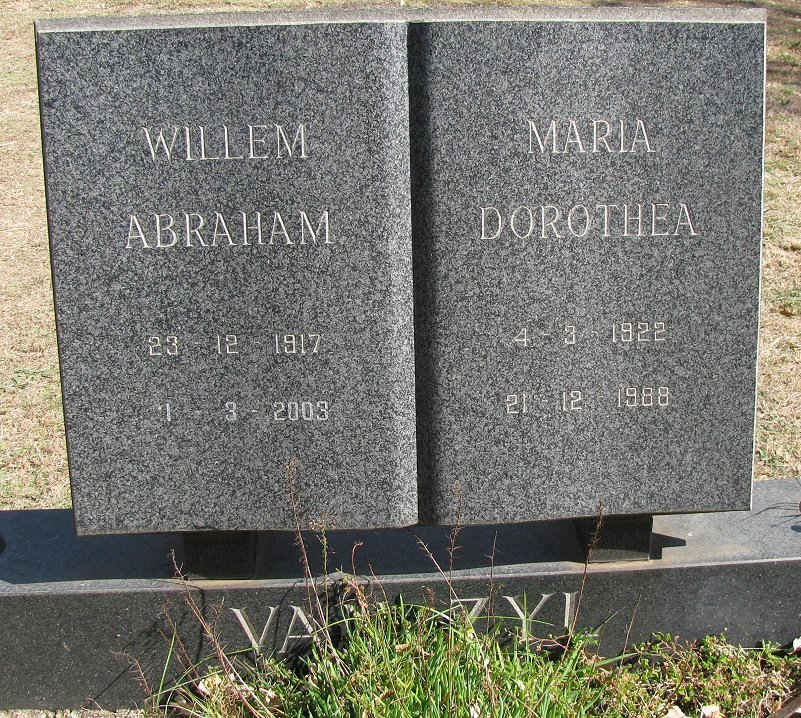 ZYL Willem Abraham, van 1917-2003 &amp; Maria Dorothea 1922-1988