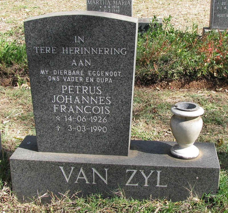 ZYL Petrus Johannes Francois, van 1926-1990