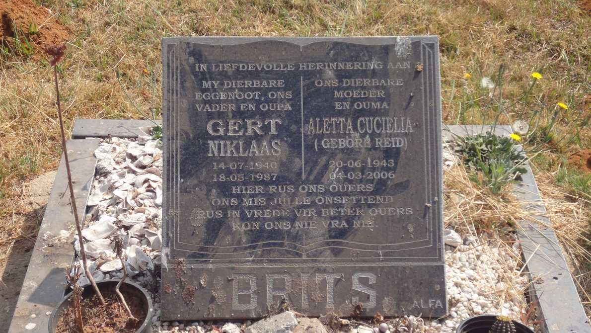 BRITS Gert Niklaas 1940-1987 &amp; Aletta Cuciellia REID 1943-2006