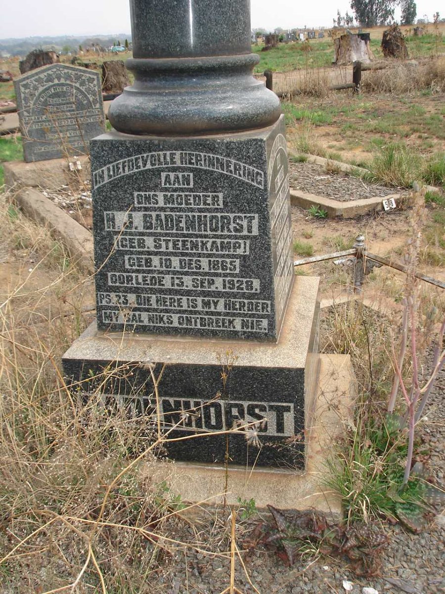 BADENHORST H.J. nee STEENKAMP 1865-1928