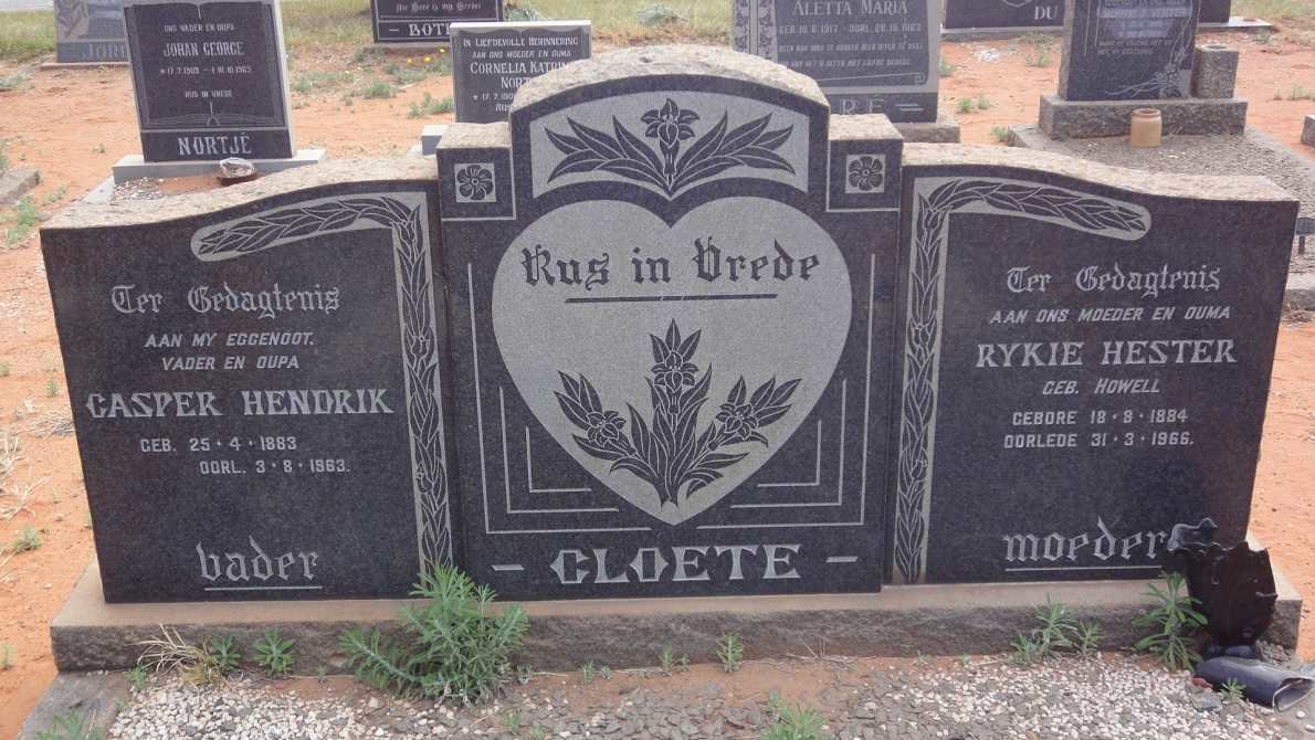 CLOETE Casper Hendrik 1883-1963 &amp; Rykie Hester HOWELL 1884-1966