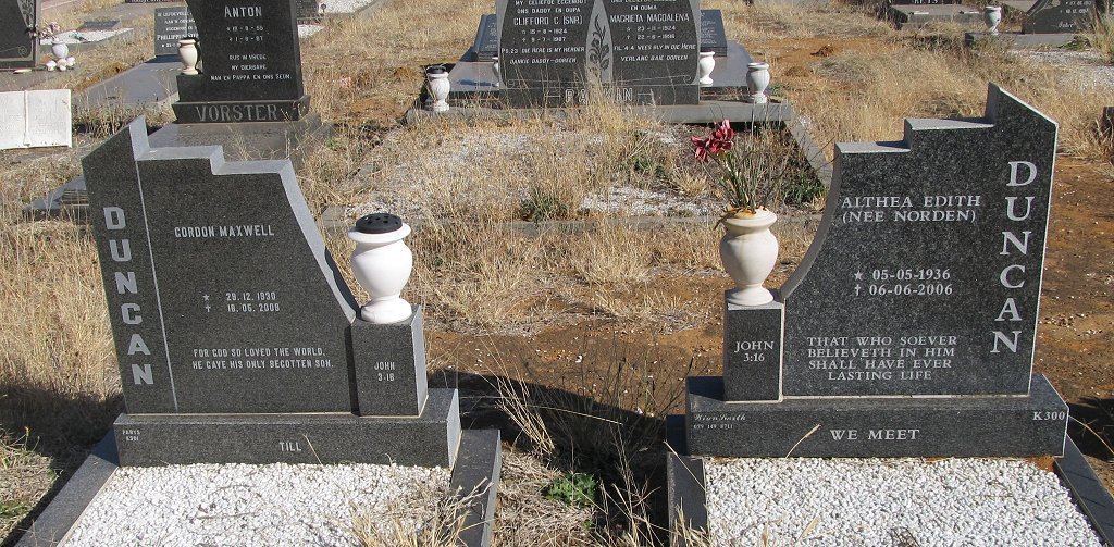 DUNCAN Gordon Maxwell 1930-2009 &amp; Althea Edith nee NORDEN 1936-2006
