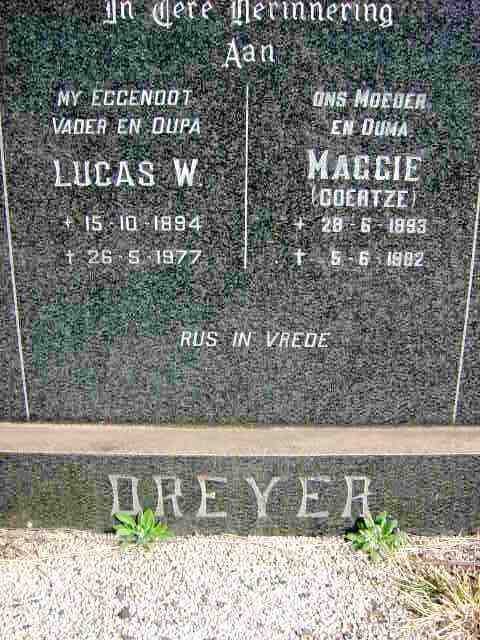 DREYER Lukas W. 1894-1977 &amp; Maggie COERTZE 1893-1982