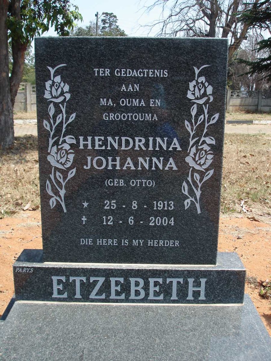ETZEBETH Hendrina Johanna nee OTTO 1913-2004