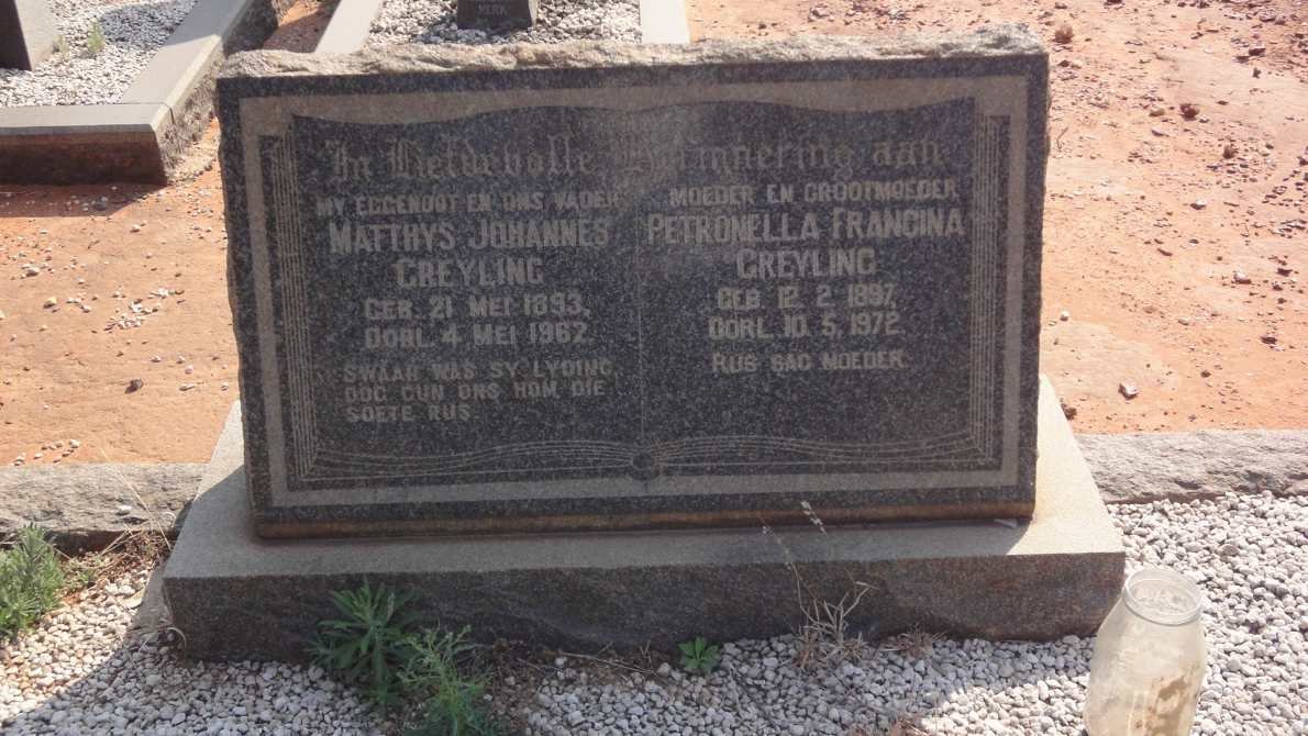 GREYLING Matthys Johannes 1893-1962 &amp; Petronella Francina 1897-1972