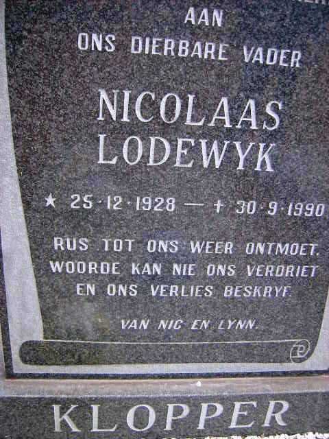 KLOPPER Nicolaas Lodewyk 1928-1990