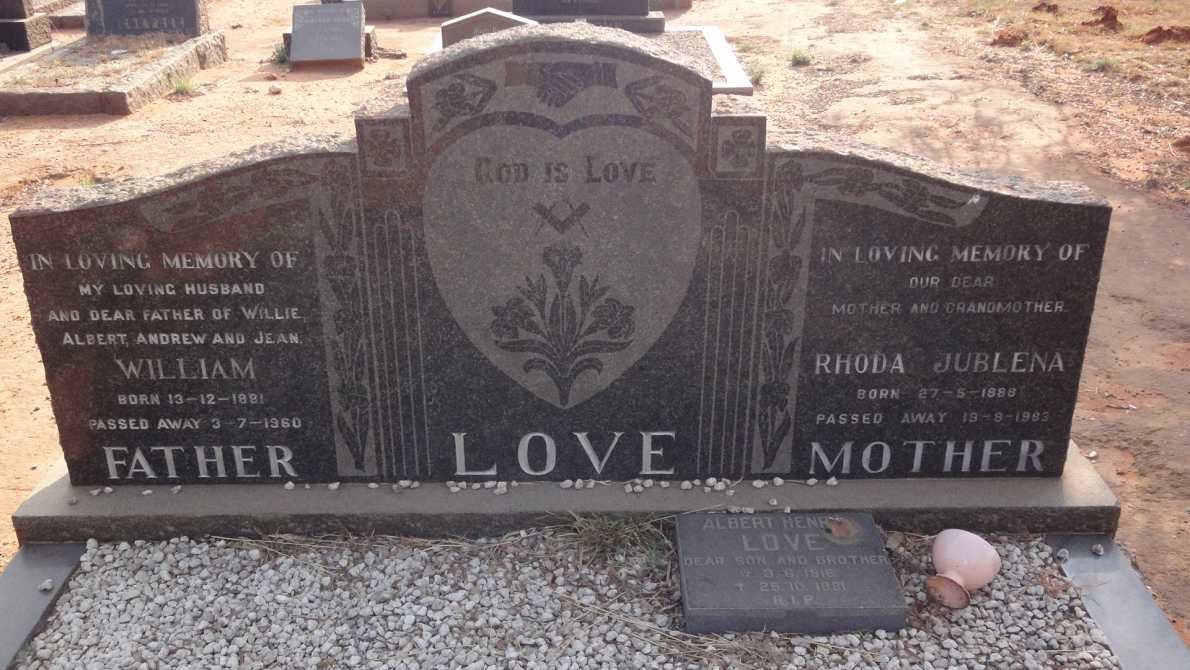 LOVE William 1891-1960 &amp; Rhoda Jublena 1888-1993