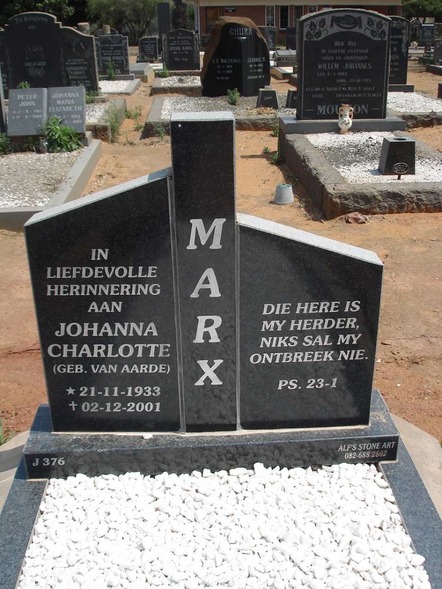 MARX Johanna Charlotte nee VAN AARDE 1933-2001