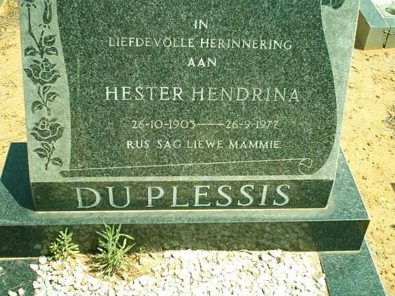 PLESSIS Hester Hendrina, du 1903-1977