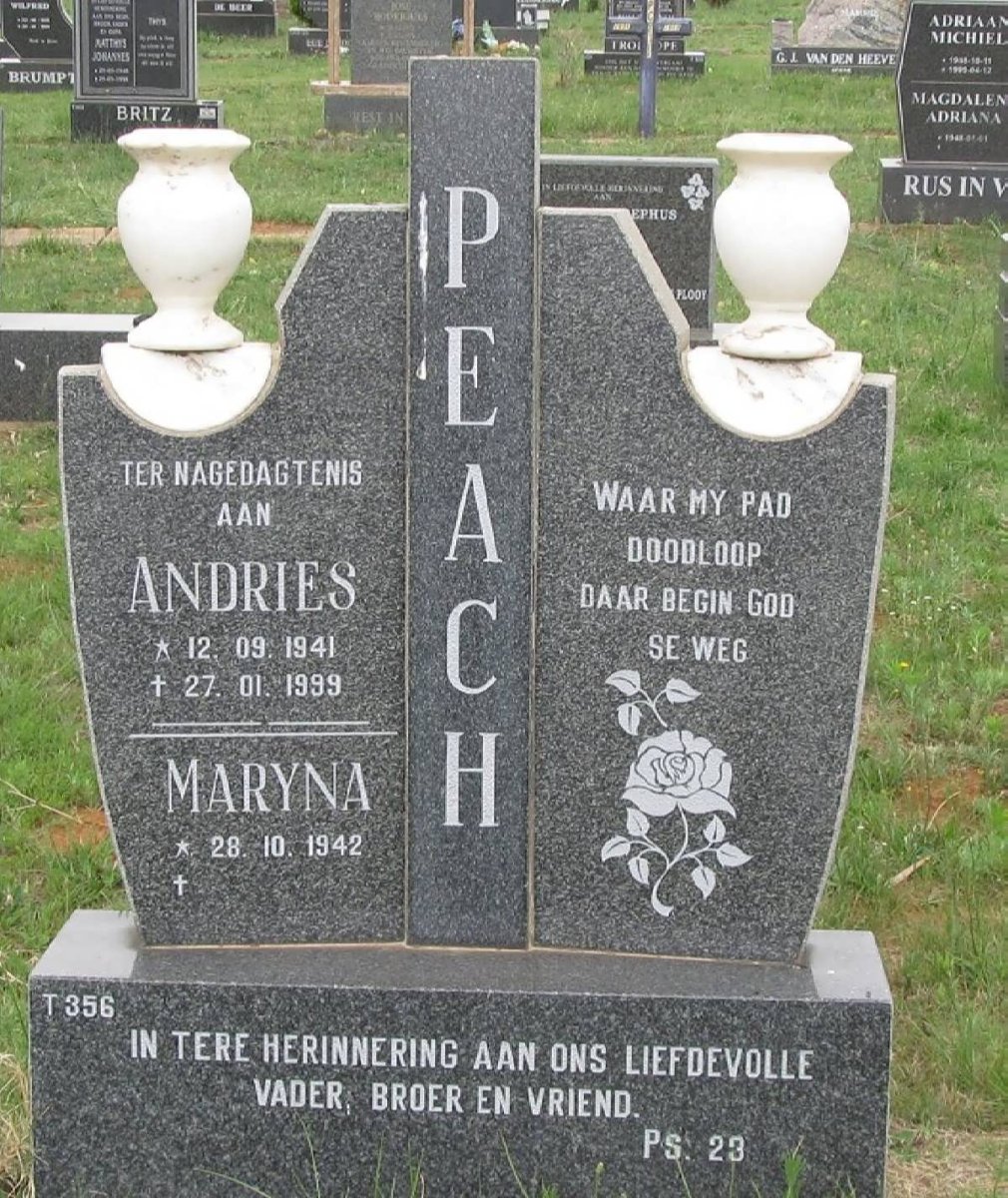 PEACH Andries 1941-1999 &amp; Maryna 1942-