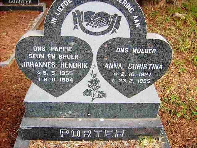 PORTER Anna Christina 1927-1995 :: PORTER Johannes Hendrik 1955-1984