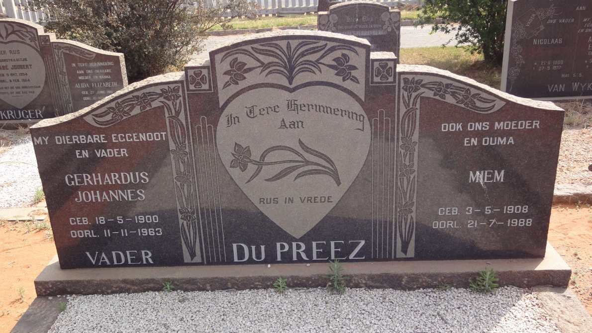 PREEZ Gerhardus Johannes, du 1900-1963 &amp; Miem 1908-1988