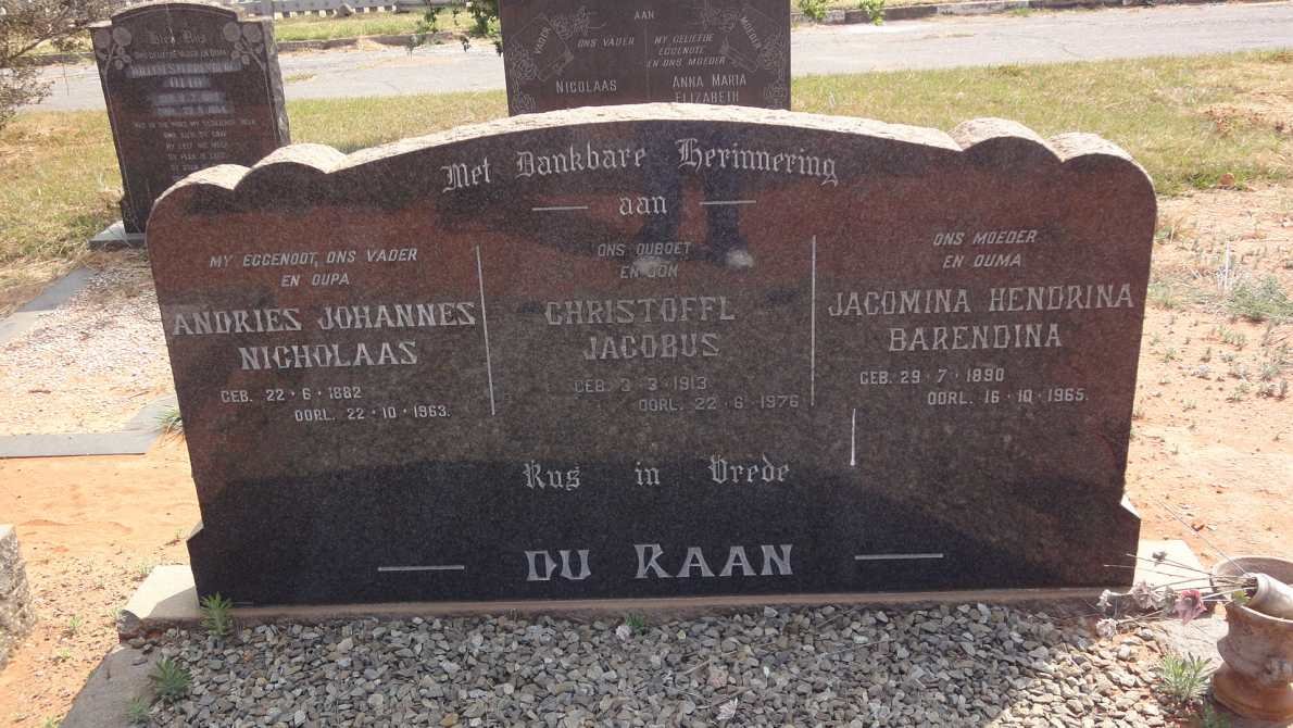 RAAN Andries Johannes Nicholaas, du 1882-1963 &amp; Jacomina Hendrina Barendina 1890-1965 :: RAAN Christoffel Jacobus, du 1913-1