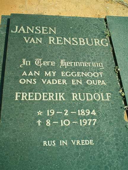 RENSBURG Frederik Rudolf, Jansen van 1894-1977