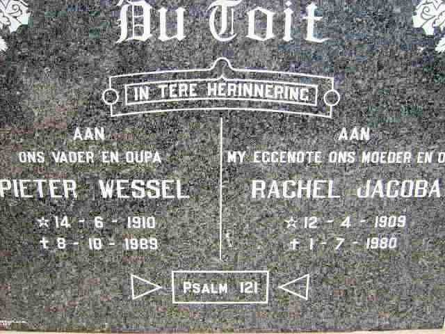 TOIT Pieter Wessel, du 1910-1989 &amp; Rachel Jacoba 1909-1980