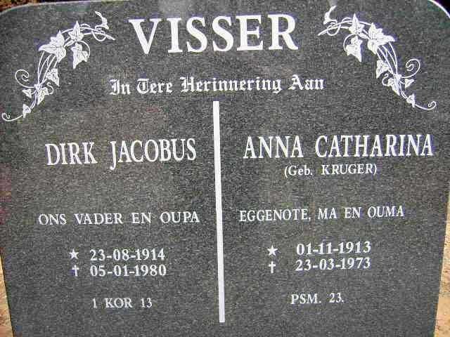 VISSER Dirk Jacobus 1914-1980 &amp; Anna Catharina KRUGER 1913-1973