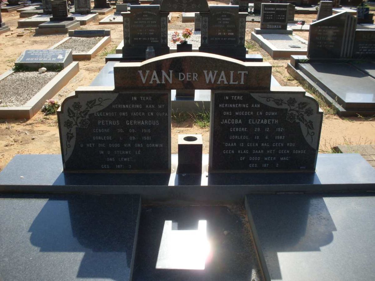 WALT Petrus Gerhardus, van der  1915-1981 &amp; Jacoba Elizabeth 1921-1987