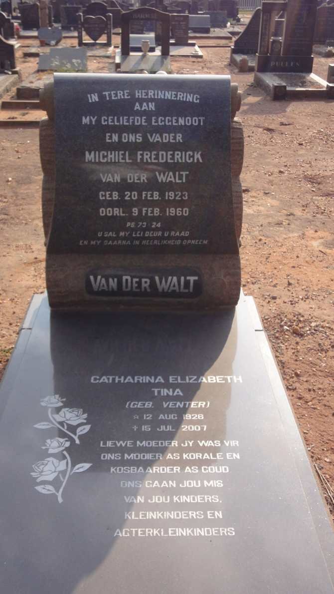 WALT Michiel Frederick, van der 1923-1960 &amp; Catharina Elizabeth Tina VENTER 1926-2007