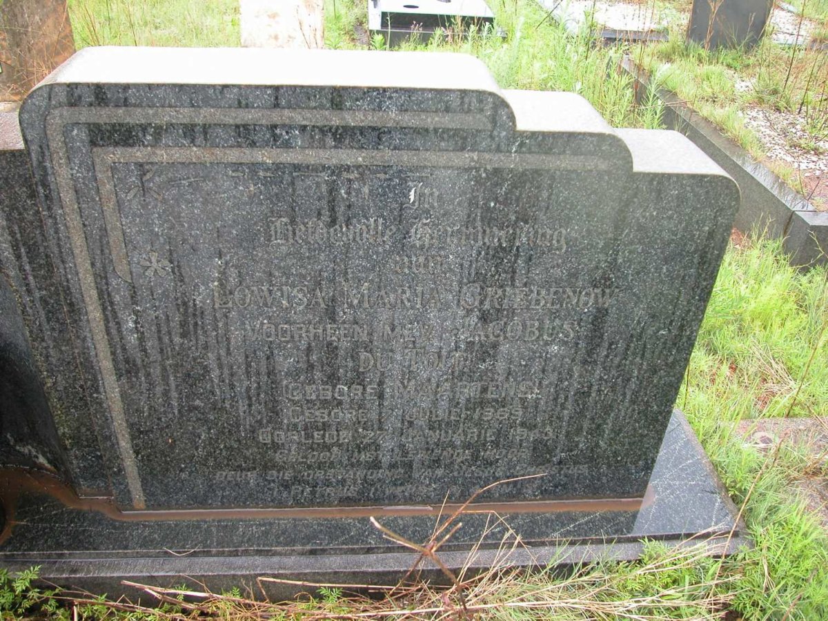 GRIEBENOW Lowisa Maria voorheen DU TOIT nee MAARTENS 1869-1943